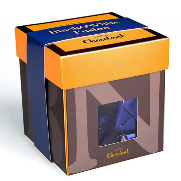 Bombón praliné Caja Bombón cúbico Black & White Fusion 200gr