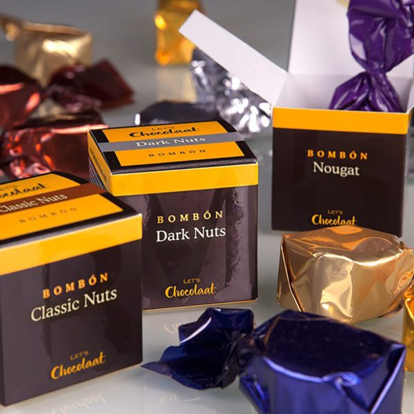 Bombón praliné Caja Bombón cúbico  Dark Avellana 30gr